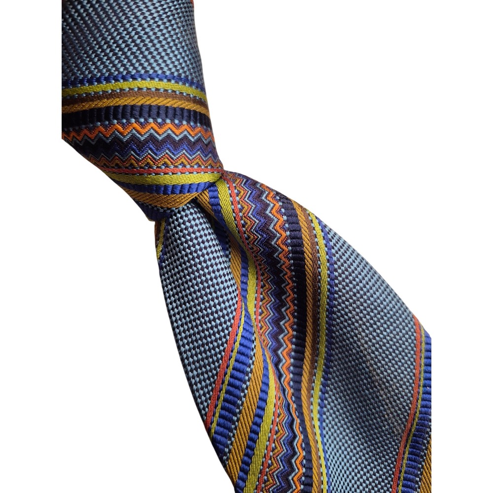 Missoni Men Blue Silk Zigzag Diagonal Stripe Tie Made in Italy Vintagevint